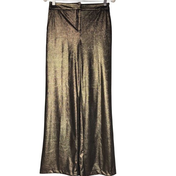 Joie Womens Pant Straight Coated Polish Gold Black Sz 4 Glam Retro Disco Y2K 90s - Picture 1 of 9